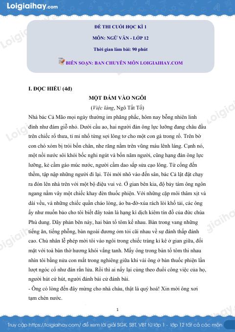 Đề thi học kì 1 Văn 12 Cánh diều - Đề số 3